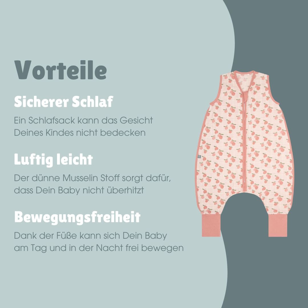 Musselin Schlafsack mit Füßen 0.5 TOG | Aprikose