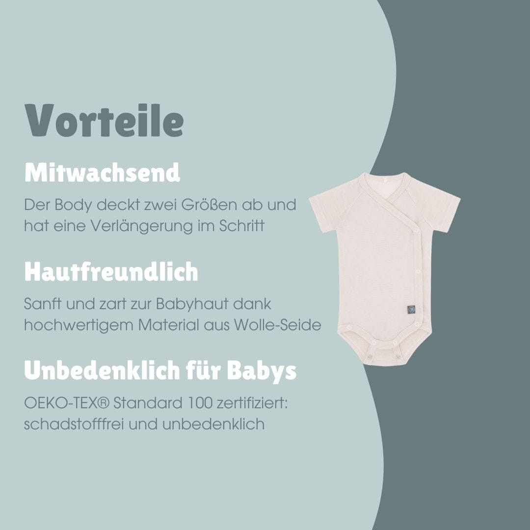 Wolle-Seide Kurzarm-Wickelbody | Essential Beige