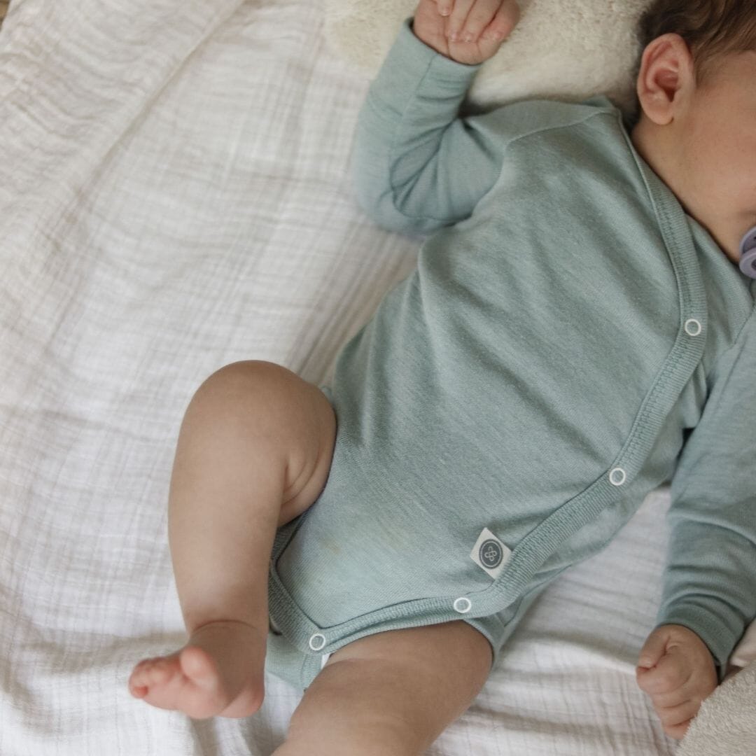 Wolle-Seide Langarm-Wickelbody | Essential Mint