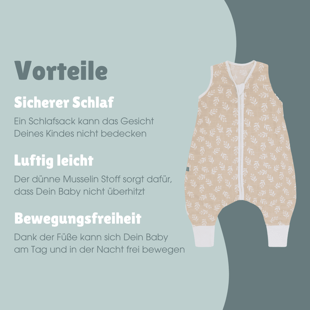 Musselin Schlafsack mit Füssen 0.5 TOG | Floral Sand