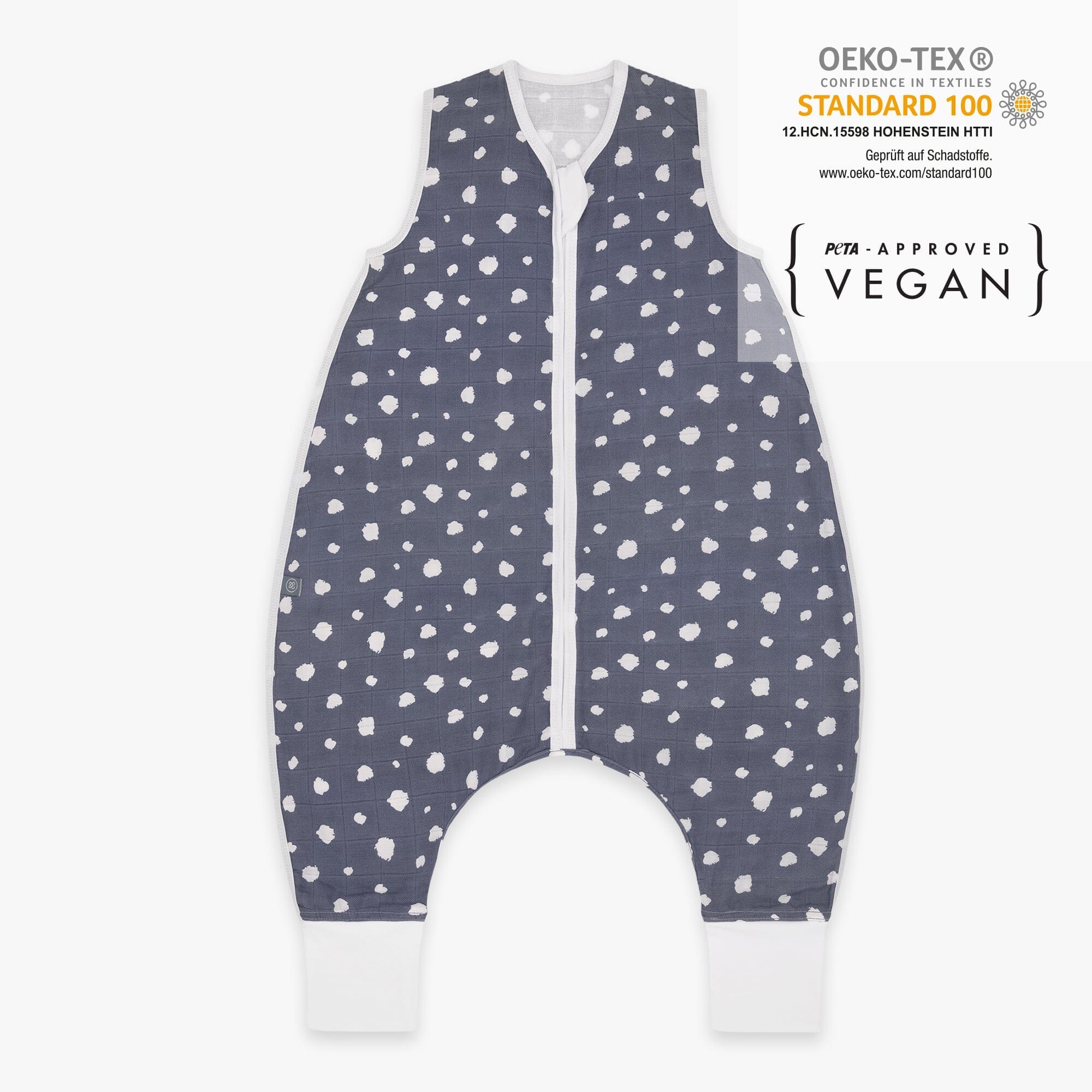 Musselin Schlafsack mit Füßen 0.5 TOG | Punkte Blau