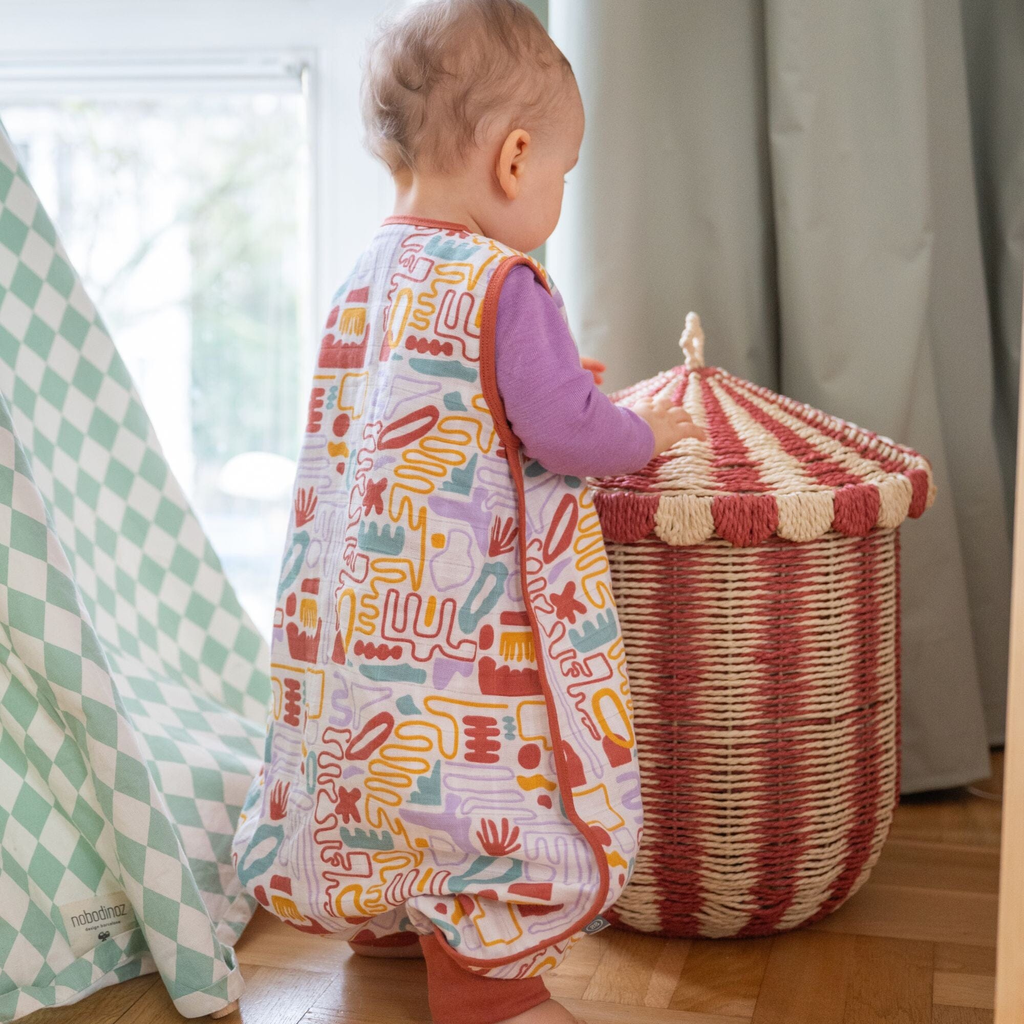 Musselin Schlafsack mit Füßen 0.5 TOG | Bunte Formen