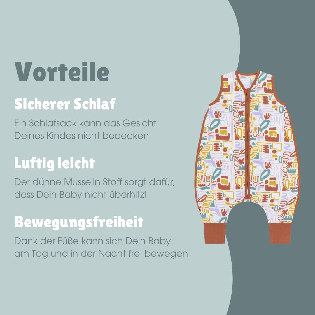 Musselin Schlafsack mit Füssen 0.5 TOG | Bunte Formen