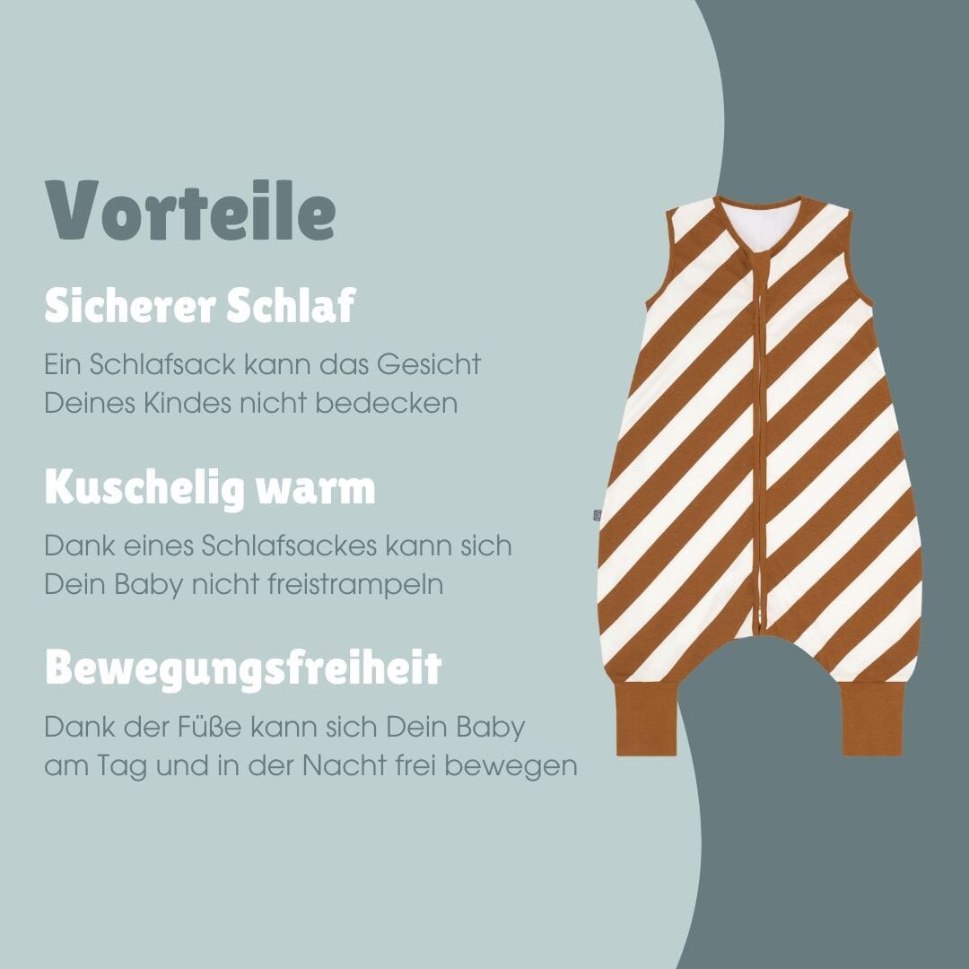 Schlafsack mit Füßen 1.0 TOG | Streifen Toffee