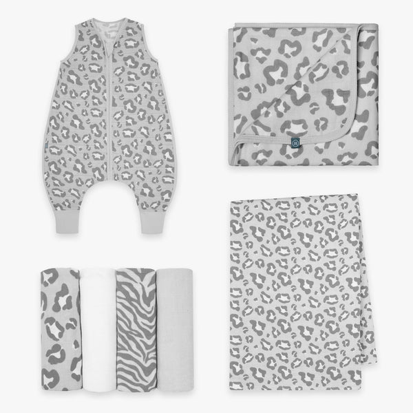 Willkommens Bundle  | Schlafsack mit Füßen 0.5 TOG  | Leo Grau