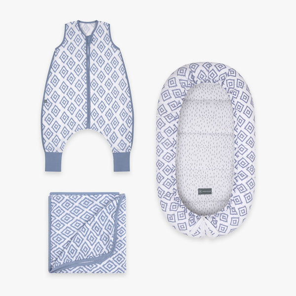 Kuschel Bundle | Schlafsack mit Füßen 0.5 TOG | Rauten Blau