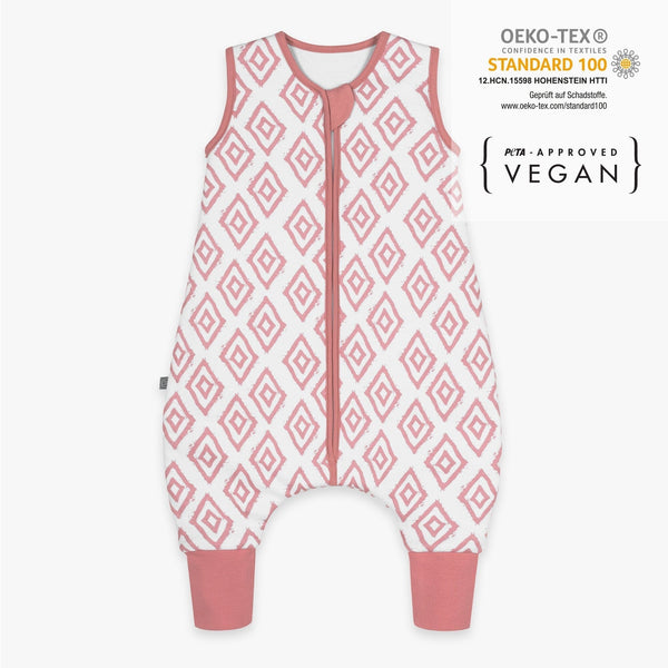Schlafsack mit Füßen 2.5 TOG Rosa Rauten von vorne Zertifikate
